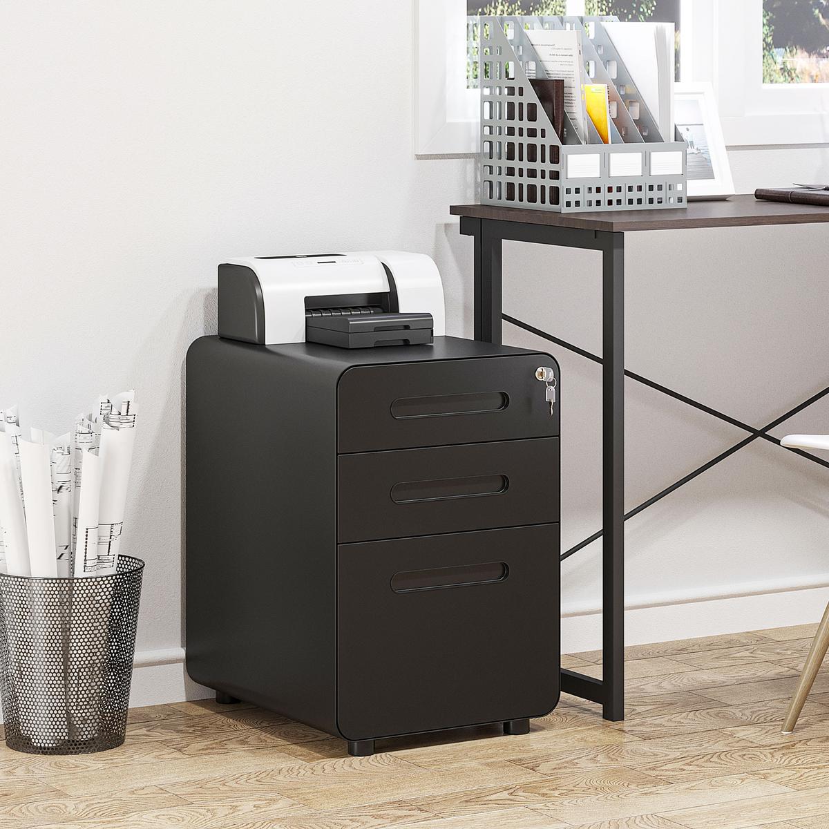 ROLLCONTAINER Aktenschrank mit 3 Schubladen Bürocontainer Stahl Schwarz - Schwarz, Metall (48/59/39cm) - Vinsetto