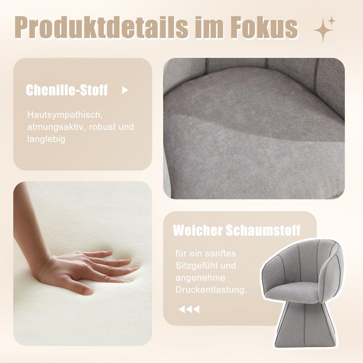 DREHSTUHL 360° Chenille Ergonomischer Sessel Wohnzimmer & Schlafzimmer - Grau, Textil (56/74.5/54cm) - Urban Meuble