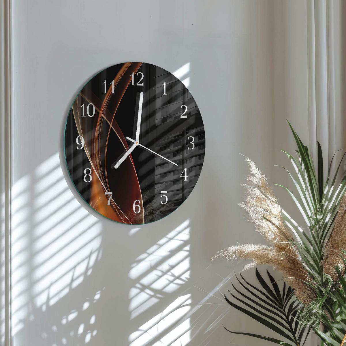 WANDUHR aus Glas Ø30 cm - Abstrakte Linien - Orange, Glas (30/30/0.4cm) - TULUP