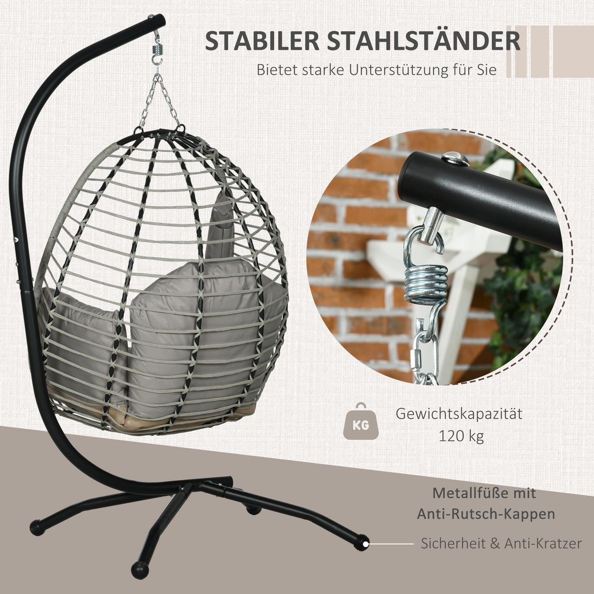HÄNGESESSEL, Stahl, Polyester, Grau - Grau, Metall (100/188/110cm) - Outsunny