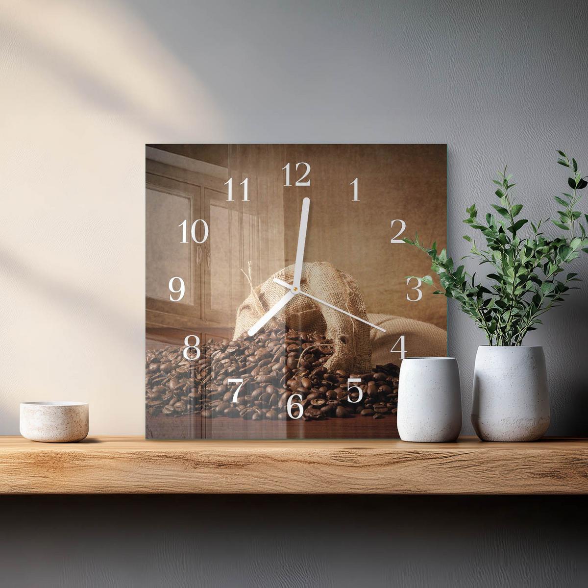 WANDUHR aus Glas 30x30 cm - Kaffee - Braun, Glas (30/30/0.4cm) - TULUP