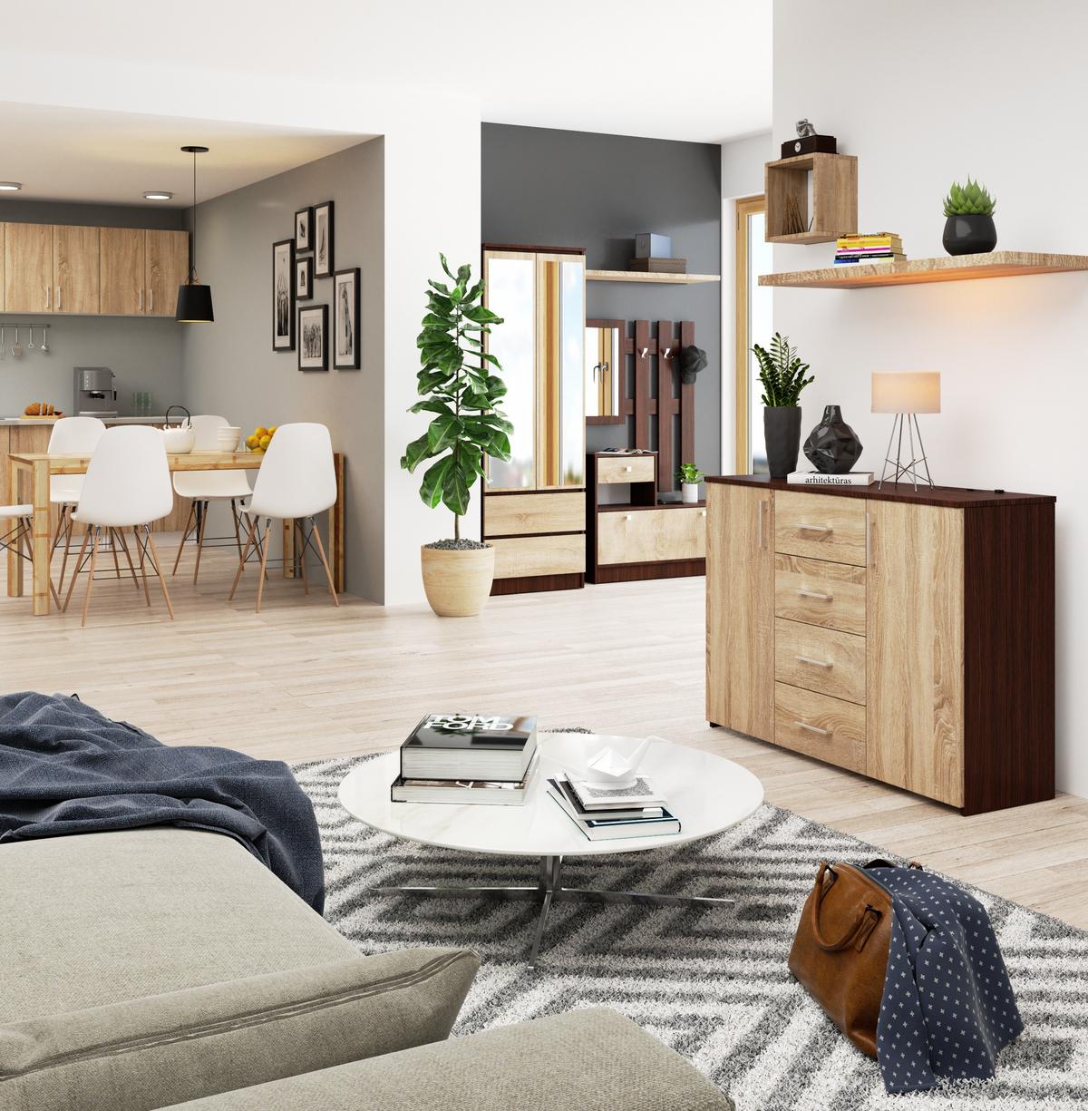 KOMMODE Dunkelbraun, Eiche Sonoma 80/110/35 - Dunkelbraun, Holzwerkstoff (110/80/35cm) - RAUMHIRSCH FURNITURE