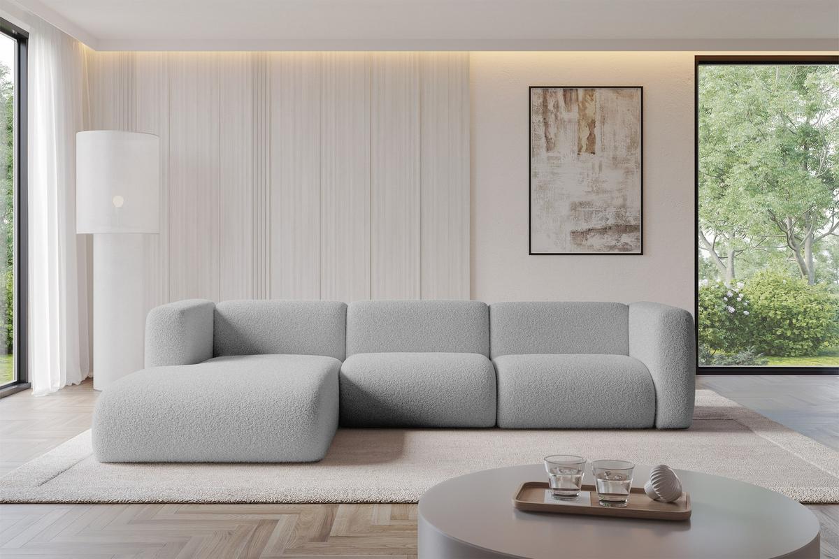 ECKSOFA Ottomane Links MIRA-L2 318x179x89 Hellgrau Bouclé - Silberfarben/Hellgrau, Holzwerkstoff/Kunststoff (318/179cm) - ALTDECOR
