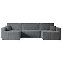 WOHNLANDSCHAFT mit Schlaffunktion und Bettkasten CELTIC-XLU - 377x143x83 cm Dunkelgrau Cord - Dunkelgrau/Schwarz, Holzwerkstoff/Kunststoff (377/83/143cm) - ALTDECOR