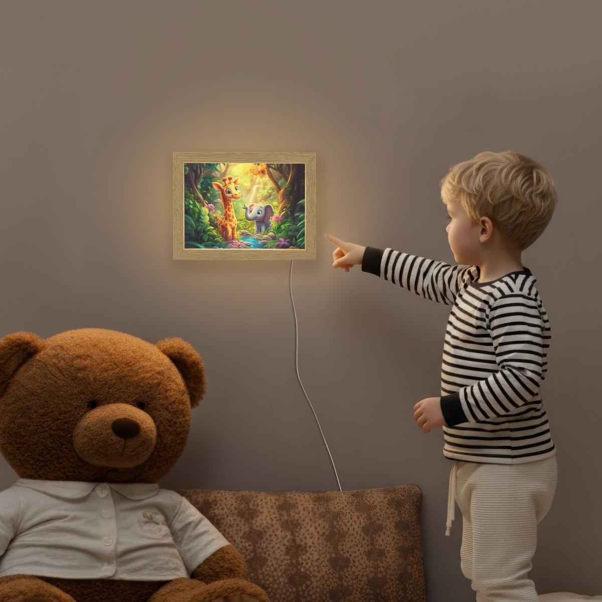 NACHTTISCHLAMPE Giraffe - Elefant - Blumen - Dschungel 20x15 cm - Grün, Holzwerkstoff (8/20/15cm) - OnlyWow