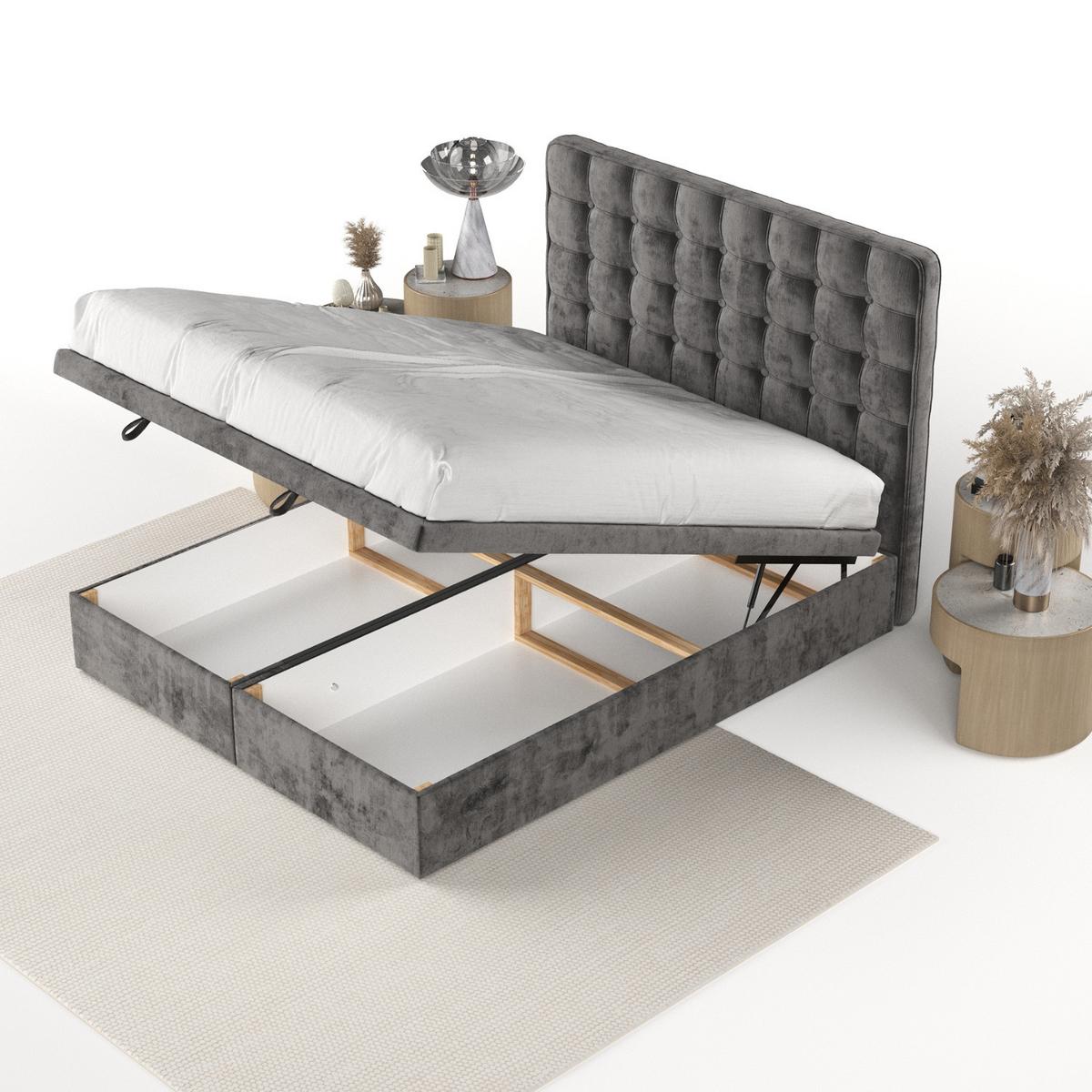 POLSTERBETT Celestia mit Stauraum 120/200 cm Stahl im Lotta Stoff - Graphitfarben/Schwarz, Holz/Holzwerkstoff (120/200cm) - AltaBeds
