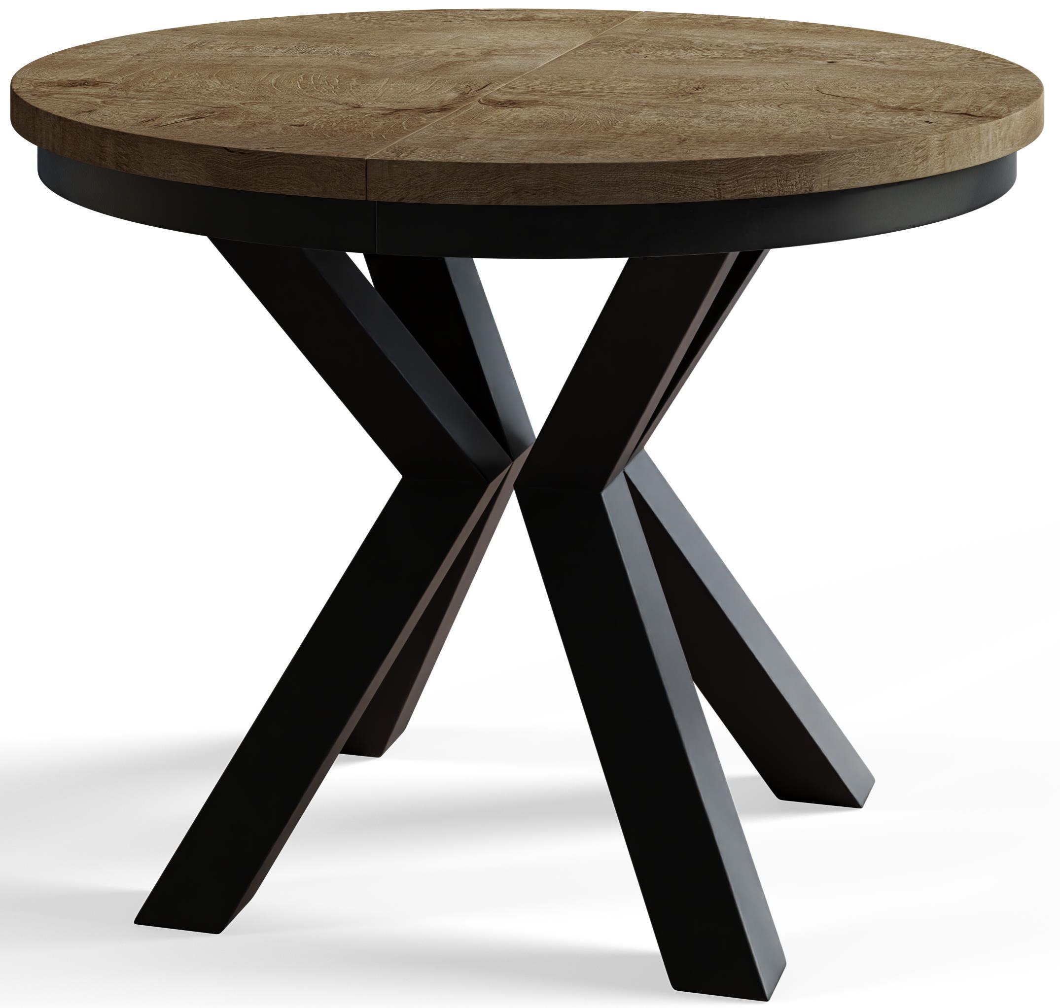RUNDER Esszimmertisch LOFT, ausziehbarer Tisch Durchmesser: 120 cm/200 cm, Wohnzimmertisch Farbe: Dunkelbraun, mit Metallbeinen in Farbe Schwarz - Dunkelbraun/Schwarz, Holzwerkstoff (120/120/76cm) - Alpi-Möbel