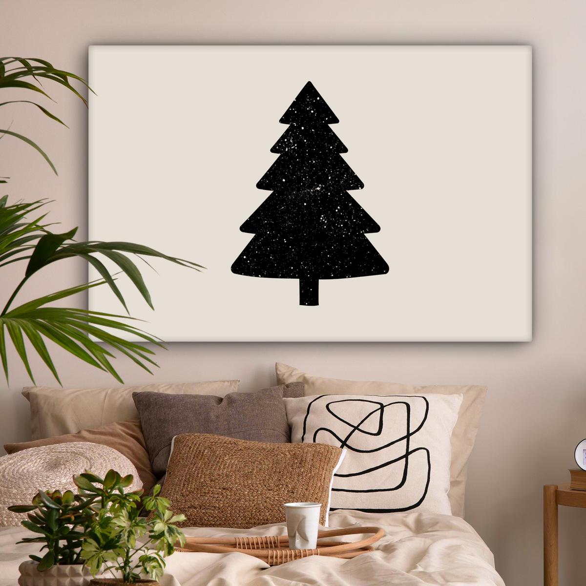 LEINWANDBILD Weihnachtsbaum - Schwarz - Urlaub - Beige Wohnzimmer Groß 120x80 cm - Schwarz, Textil (120/80cm) - MuchoWow