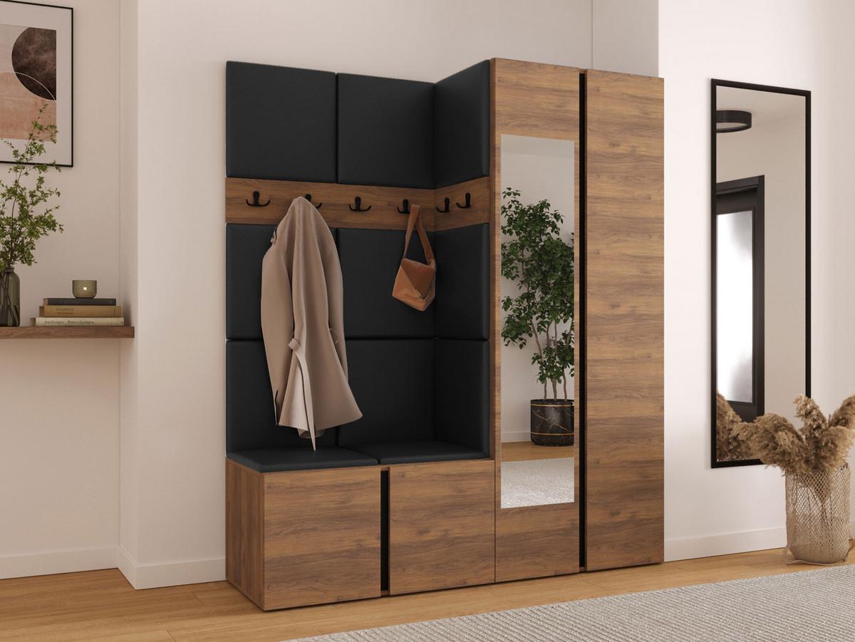 GARDEROBEN-SET Orion XII - Nussbaumfarben/Schwarz, Holzwerkstoff/Kunststoff (158/186/46cm) - MIRJAN24