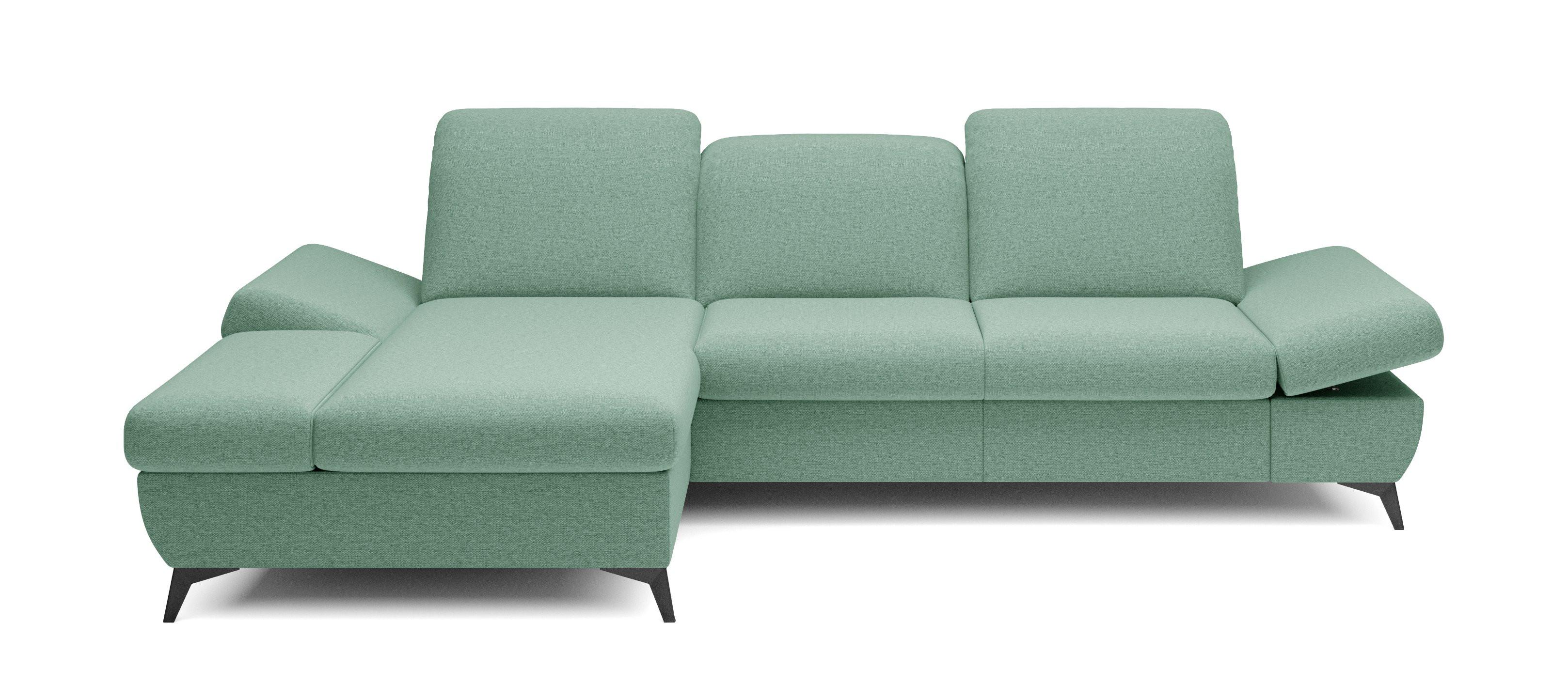 ECKSOFA FELICE L-S Grün Geflochtener Stoff mit Schlaffunktion - Salbeigrün, Holz (284/166cm) - MASSENO