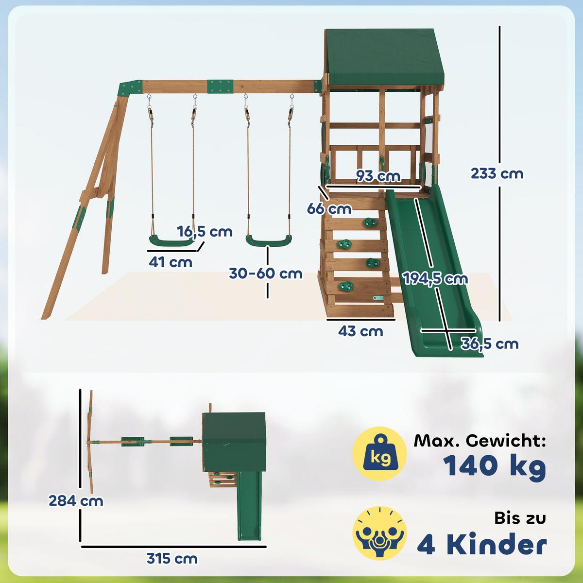 SCHAUKELGESTELL Holz Kunststoff Grün - Grün, Holz (284/233/315cm) - AIYAPLAY