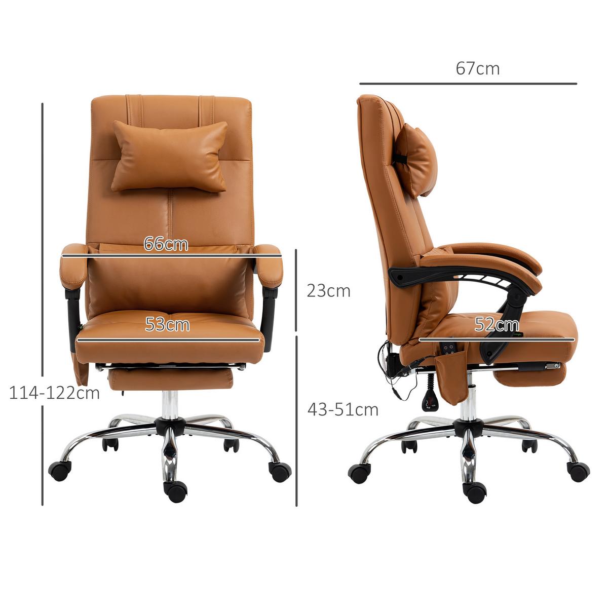 BÜROSTUHL mit Massagefunktion, Ergonomisch Schreibtischstuhl mit Liegefunktion - Braun, Leder (67/122/66cm) - Vinsetto