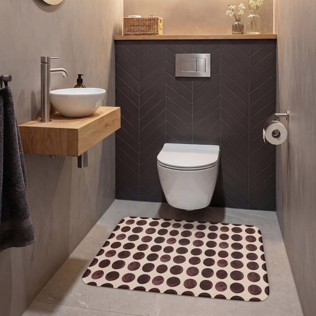 WC-VORLEGER Polka dots - Muster - Braun Toilettenteppich 90x60 cm - Bordeaux, Textil (90/1cm) - OnlyWow