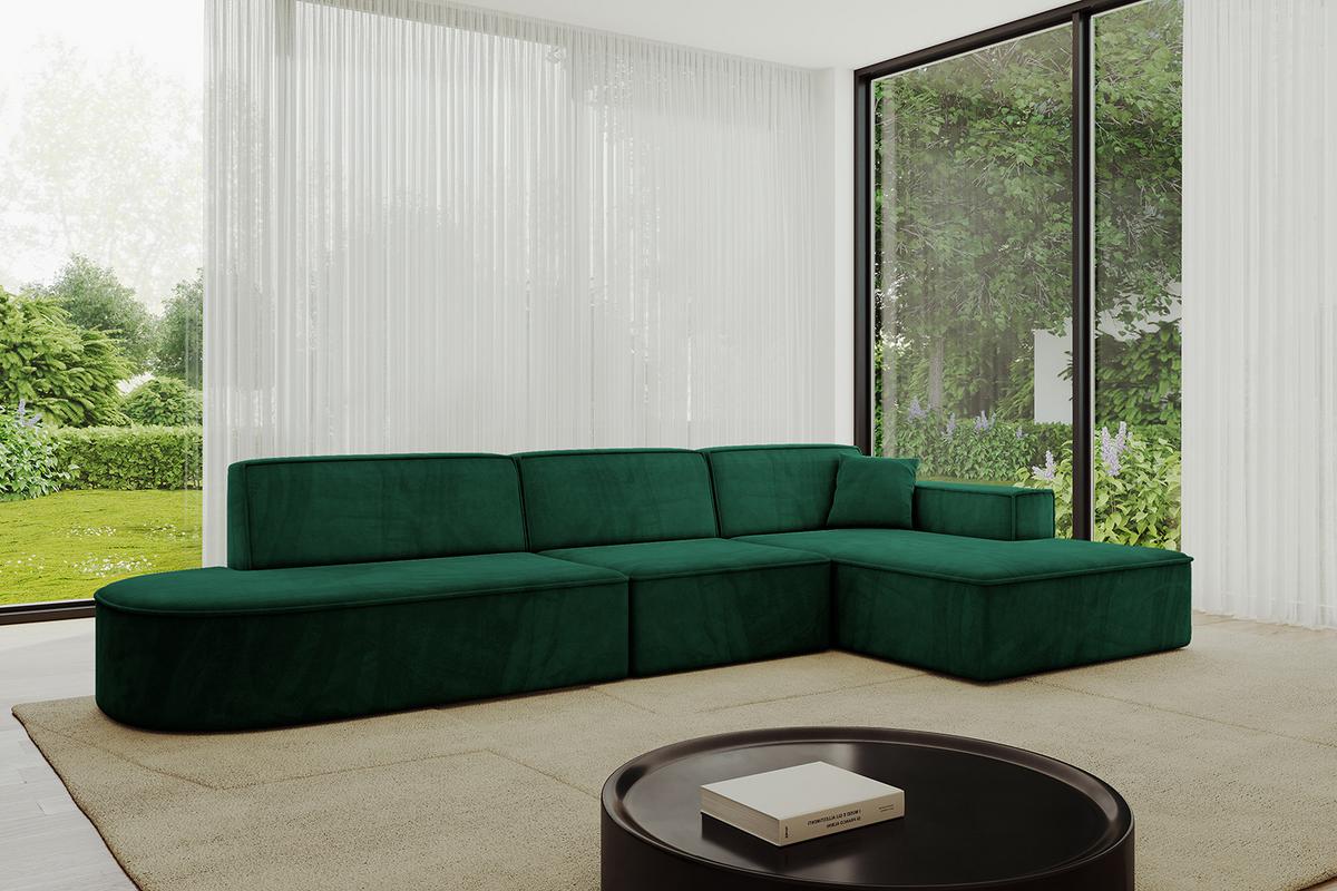 ECKSOFA Ottomane Rechts IREA-L2-v4 - 327x165x77 cm Grün - Dunkelgrün, Holzwerkstoff/Textil (327/165cm) - ALTDECOR