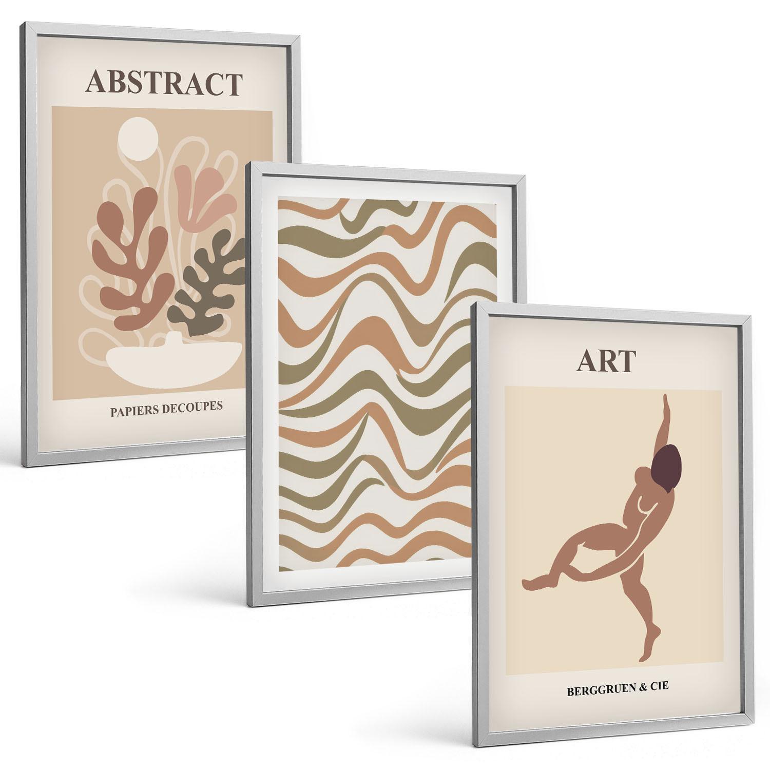BILDER SET 3er Set - 40x60 cm Silberner Rahmen - Matisse Boho abstrakte Muster - Silberfarben, Kunststoff (40/60cm) - TULUP