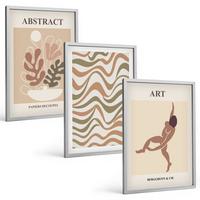 BILDER SET 3er Set - 40x60 cm Silberner Rahmen - Matisse Boho abstrakte Muster - Silberfarben, Kunststoff (40/60cm) - TULUP
