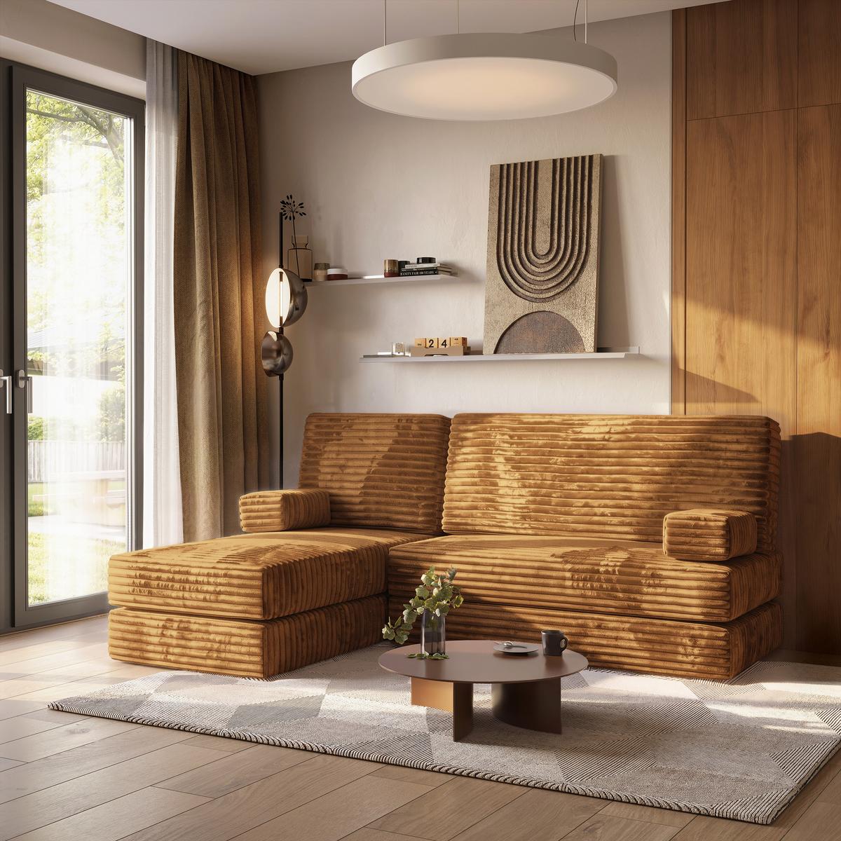 ECKSOFA NOTIA modulares Boneless Sofa mit Schlaffunktion Orange Kordstoff - Orange, Textil (200/120cm) - MASSENO