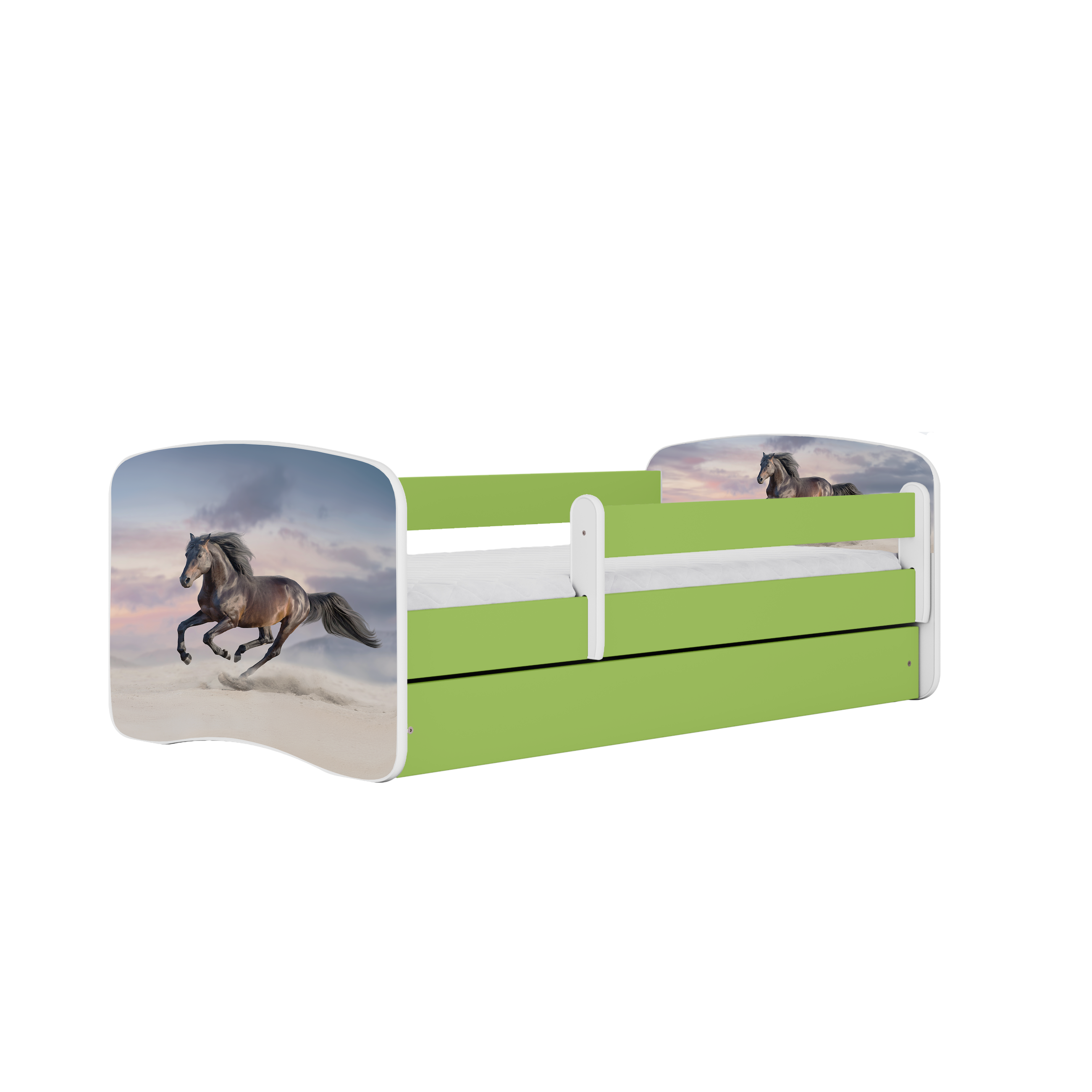 KINDERBETT Pferd im Galopp mit Schublade und Matratze 180/80 - Grün, Holzwerkstoff (80/180cm) - RAUMHIRSCH FURNITURE