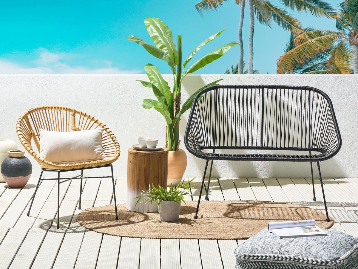 GARTENBANK Rattan schwarz 114 cm Acapulco - Schwarz, Kunststoff (114/88/78cm) - Beliani