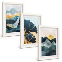 BILDER SET 3er Set - 20x30 cm Weißer Rahmen - Abstrakte Bergansichten - Weiß, Kunststoff (20/30cm) - TULUP
