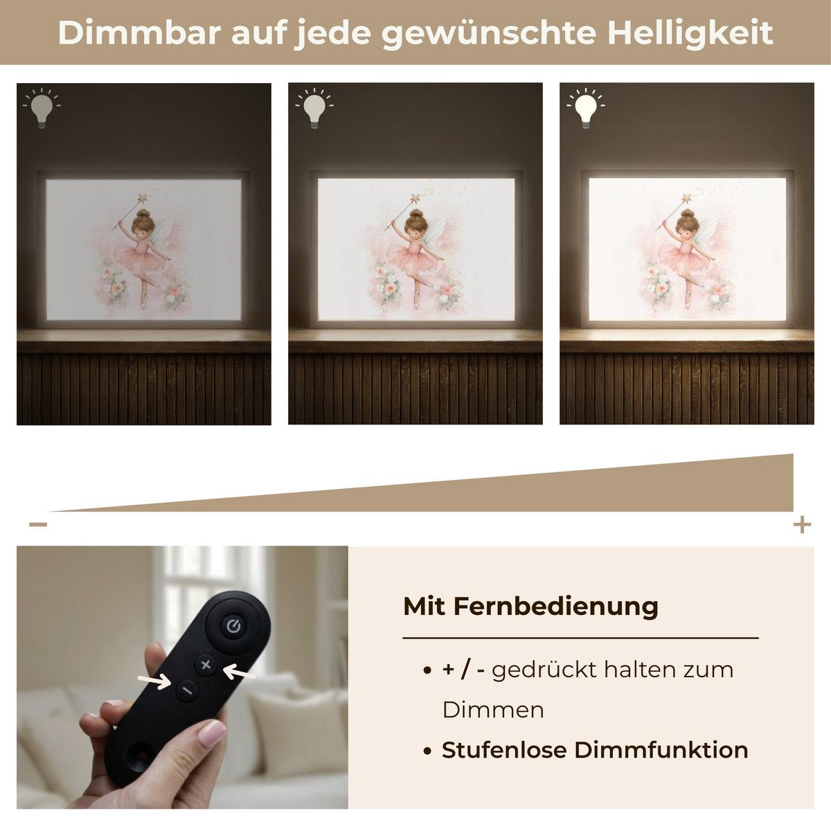 WANDLEUCHTE MIT AKKU Ballerina - Fee - Blumen - Rosa 40x30 cm - Rosa, Holzwerkstoff (40/30/8cm) - OnlyWow