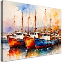 LEINWANDBILD Bunte Boote Schiffe im Hafen 60x40cm - Multicolor, Textil (60/40cm) - Feeby