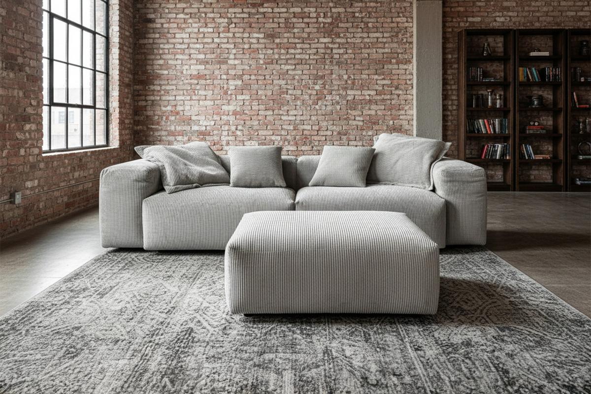 SOFA CELESTE Hellgrau Cord - Hellgrau/Schwarz, Kunststoff/Textil (302/72/114cm) - KAWOLA