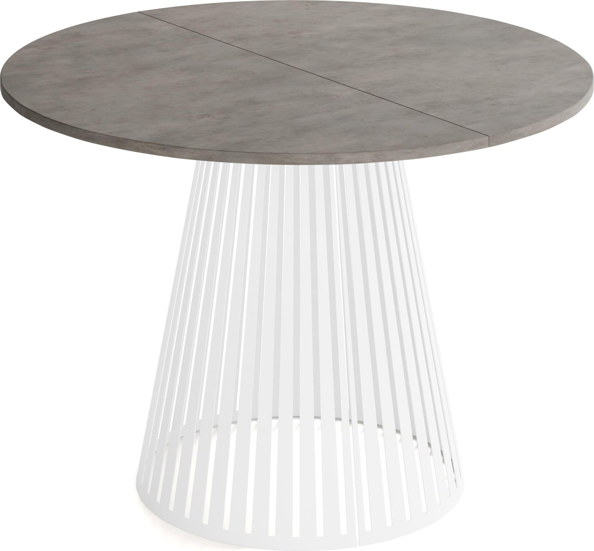 ESSTISCH Naro rund ausziehbar mit Weißem Lamellen-Metallgestell, Beton-Optik Dunkelgrau 120-200/120/76 cm - Dunkelgrau/Weiß, Holzwerkstoff/Metall (120/196/76cm) - WFL GROUP