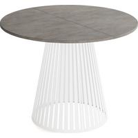 ESSTISCH Naro rund ausziehbar mit Weißem Lamellen-Metallgestell, Beton-Optik Dunkelgrau 120-200/120/76 cm - Dunkelgrau/Weiß, Holzwerkstoff/Metall (120/196/76cm) - WFL GROUP