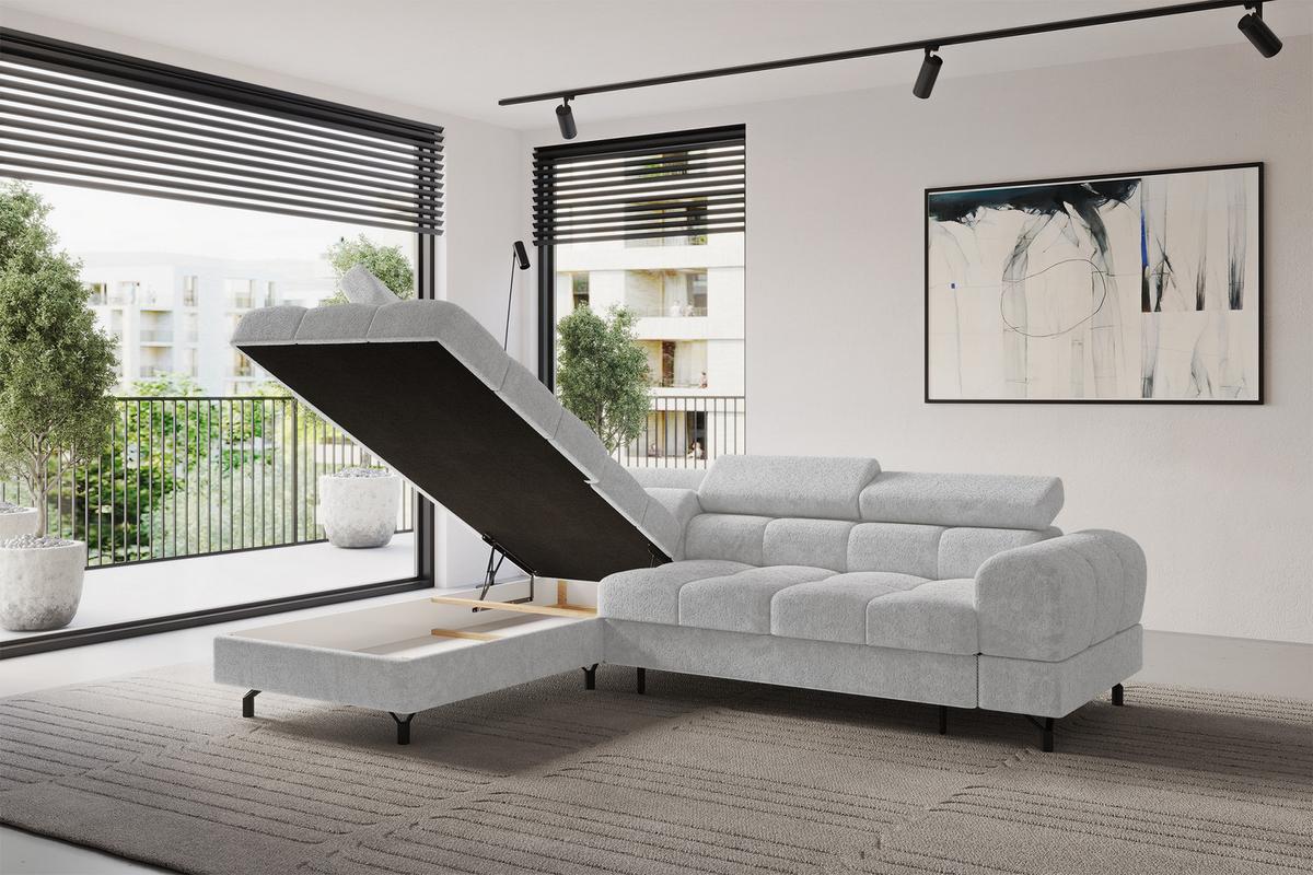 ECKSOFA mit Schlaffunktion Ottomane Links LUMA-L 272x203x70 Grau Velours - Schwarz/Grau, Holzwerkstoff/Kunststoff (272/203cm) - ALTDECOR