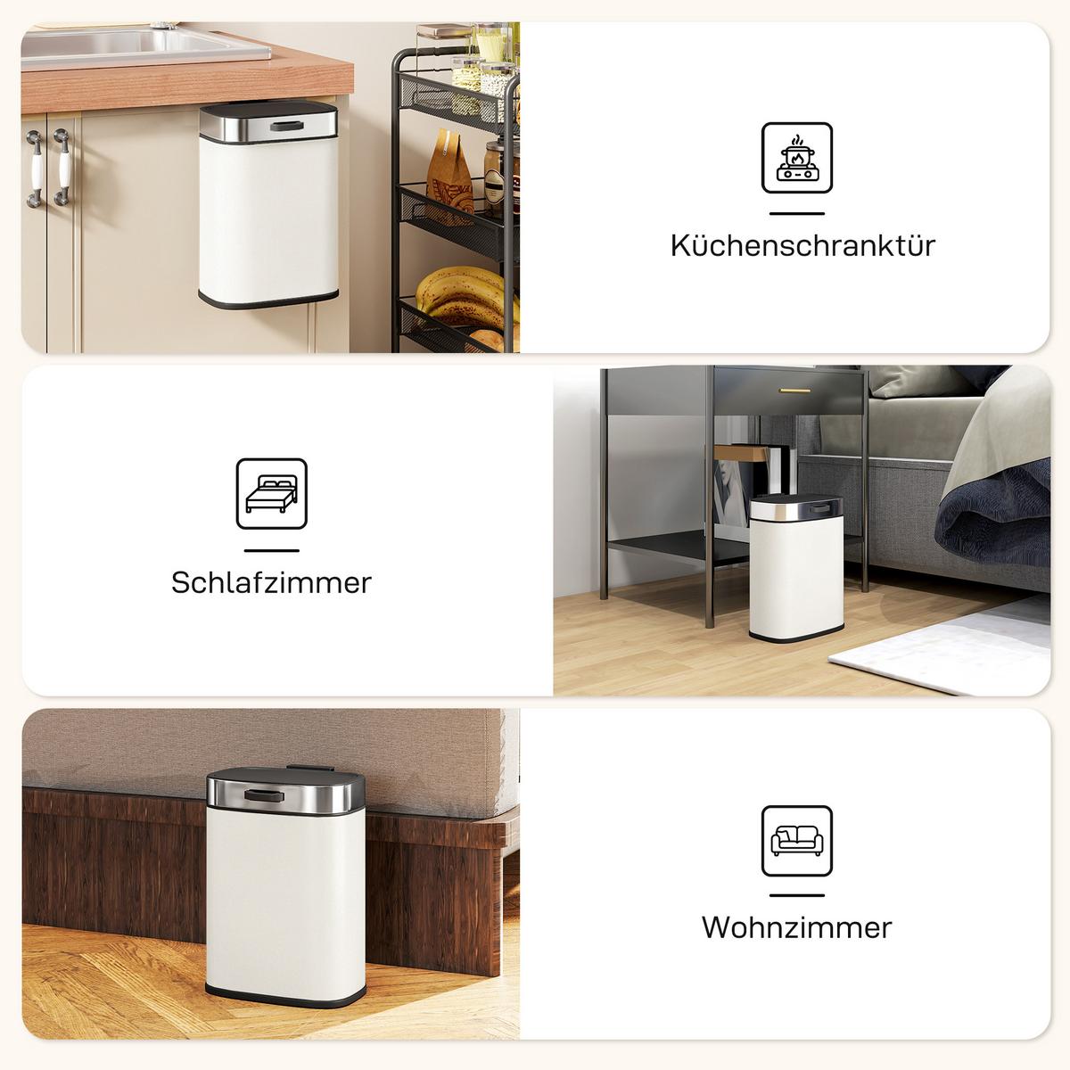 MÜLLEIMER Edelstahl Kunststoff Cremeweiß - Weiß, Metall (19.5/30/21.5cm) - HOMCOM