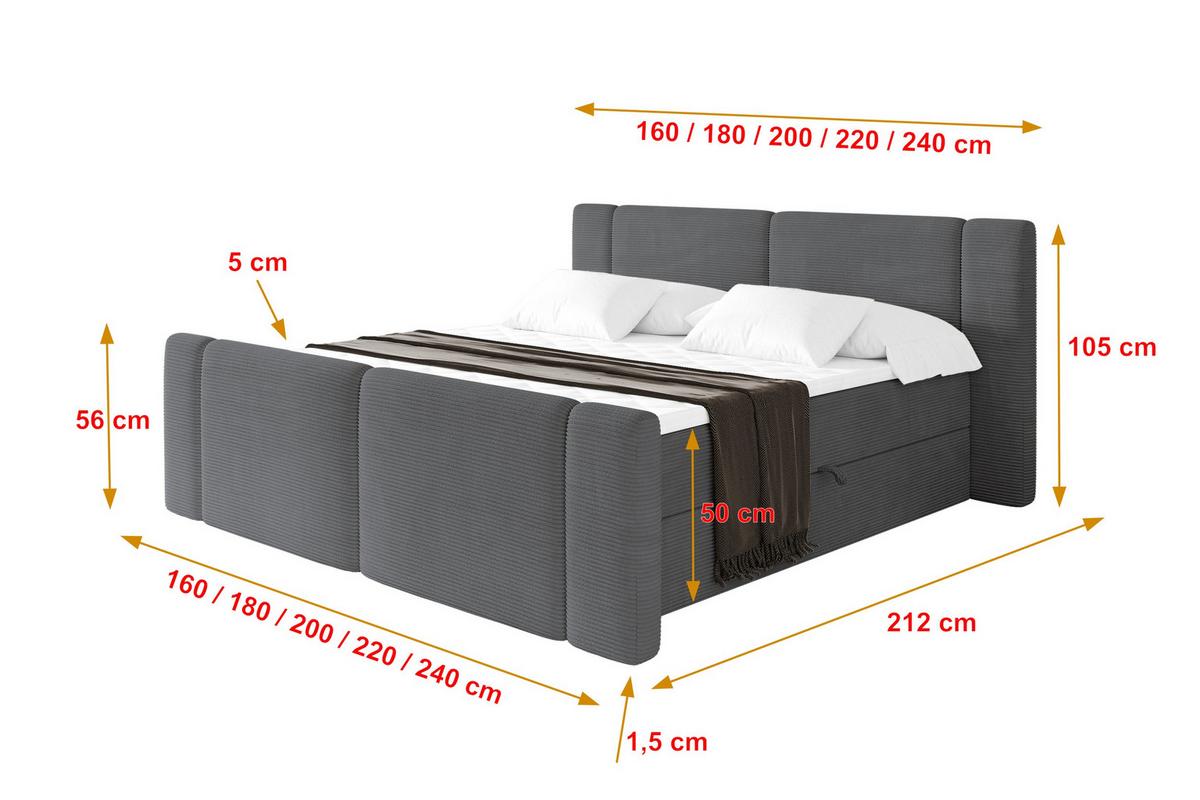 BOXBETT mit Matratze H3 - EVON Zanozek - 180x200 cm Dunkelgrau - Graphitfarben, Holzwerkstoff (180/200cm) - ALTDECOR