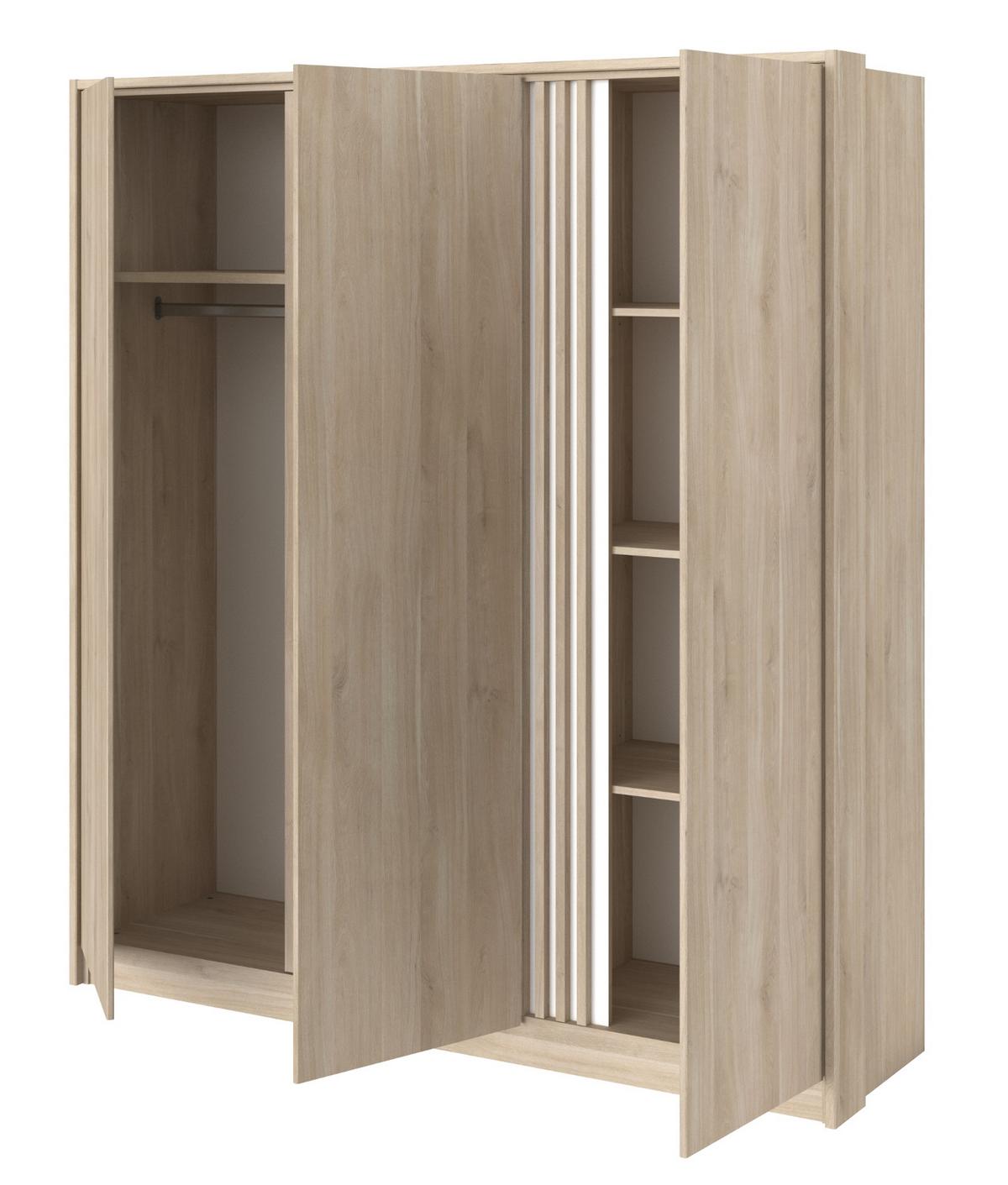 KLEIDERSCHRANK Eiche japanisch, Drehtürenschrank 3-türig 185 cm - Eichefarben, Holzwerkstoff/Metall (185/203/52.5cm) - Parisot Meuble