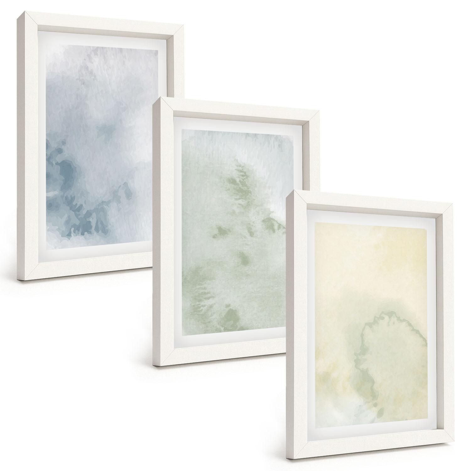 BILDER SET 3er Set - 20x30 cm Weißer Rahmen - Pastellfarben auf Leinwand - Weiß, Kunststoff (20/30cm) - TULUP