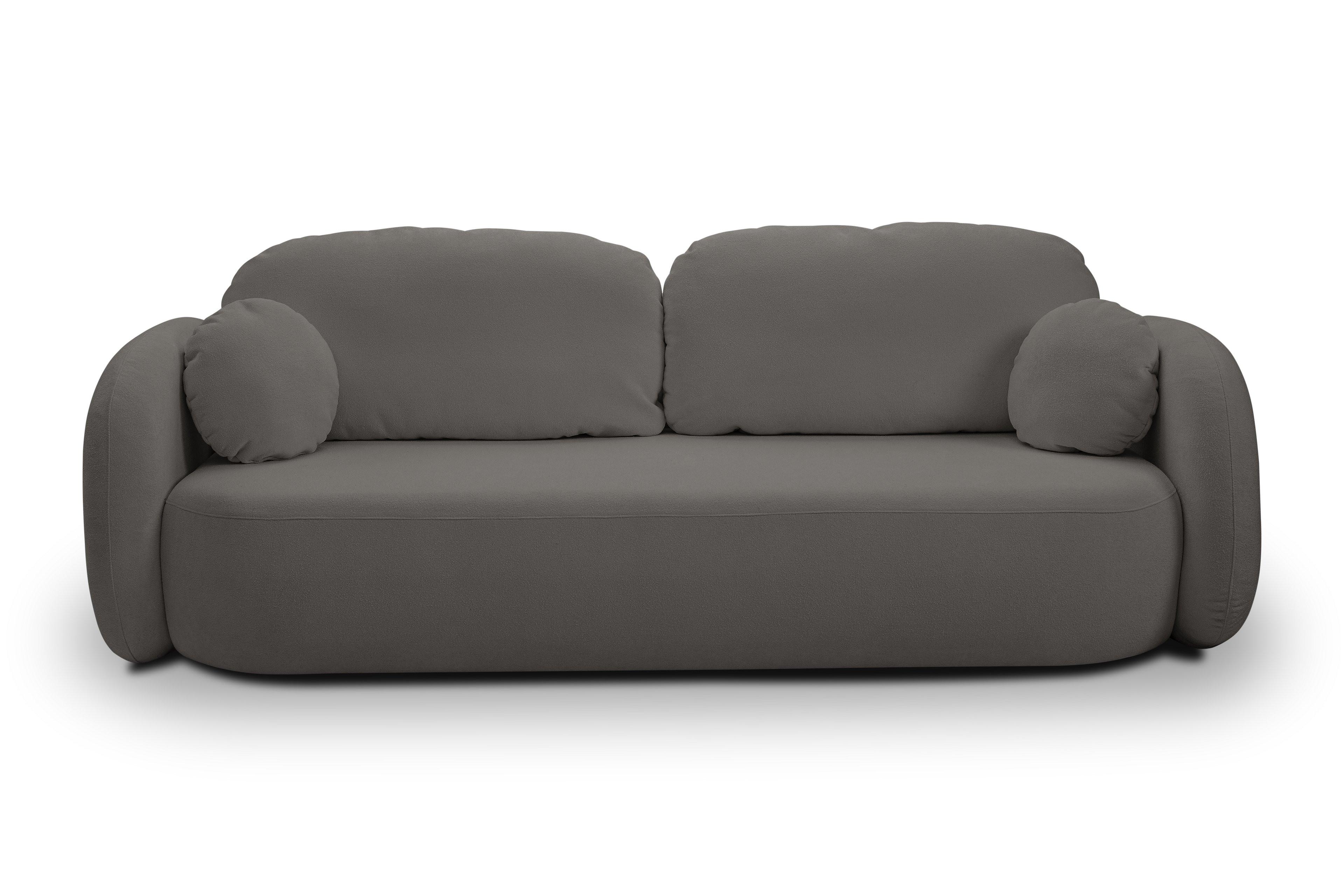 BETTSOFA AMICO Graphitfarben Bucle-Stoff mit Schlaffunktion - Graphitfarben, Holz (238/86.5/101cm) - MASSENO
