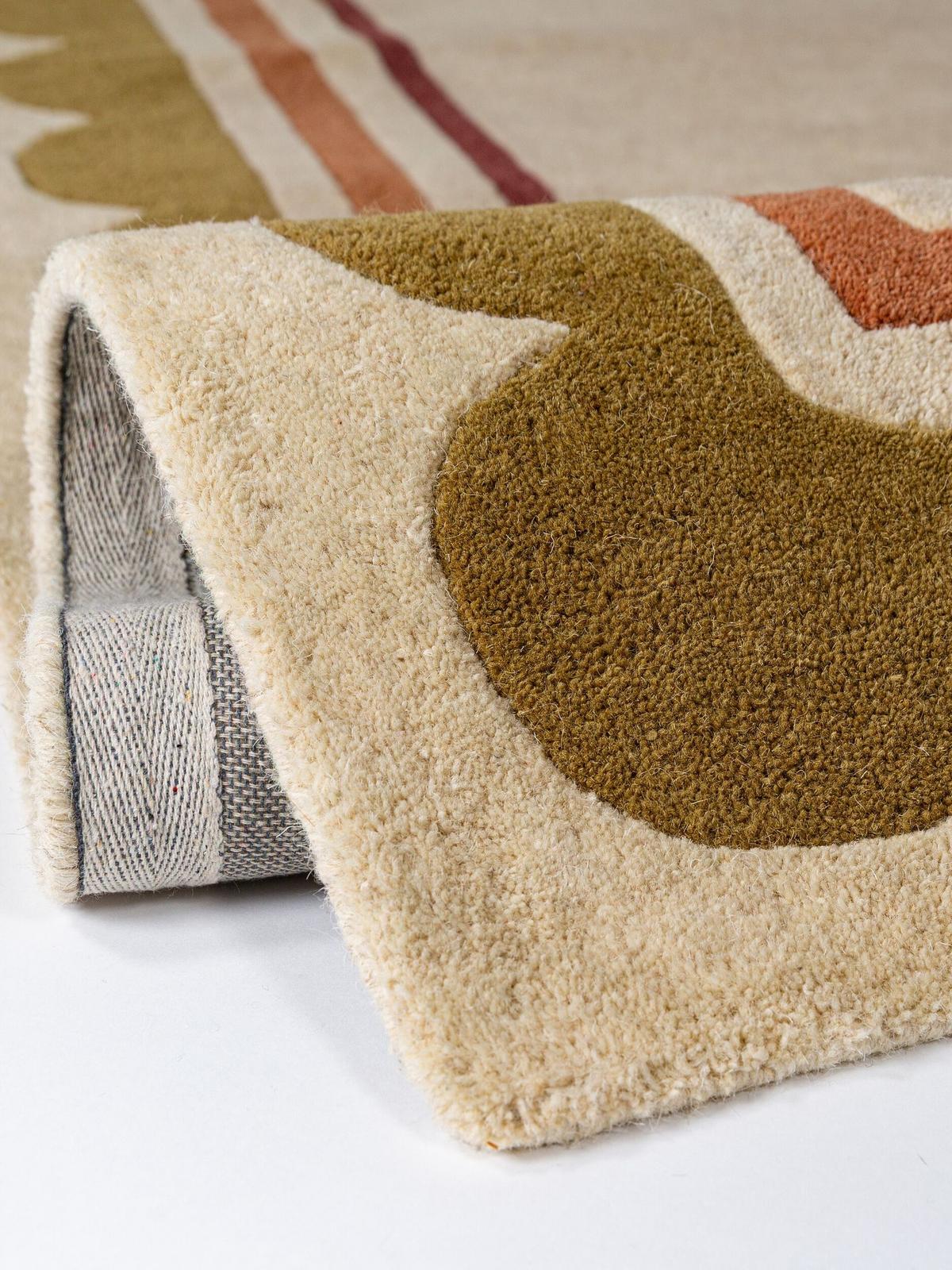 LÄUFER handgetuftet WENSUM, in Beige-Multicolor, Scallop-Bordüre, 80 x 230 cm - Beige, Textil (80/230cm) - KADIMA DESIGN