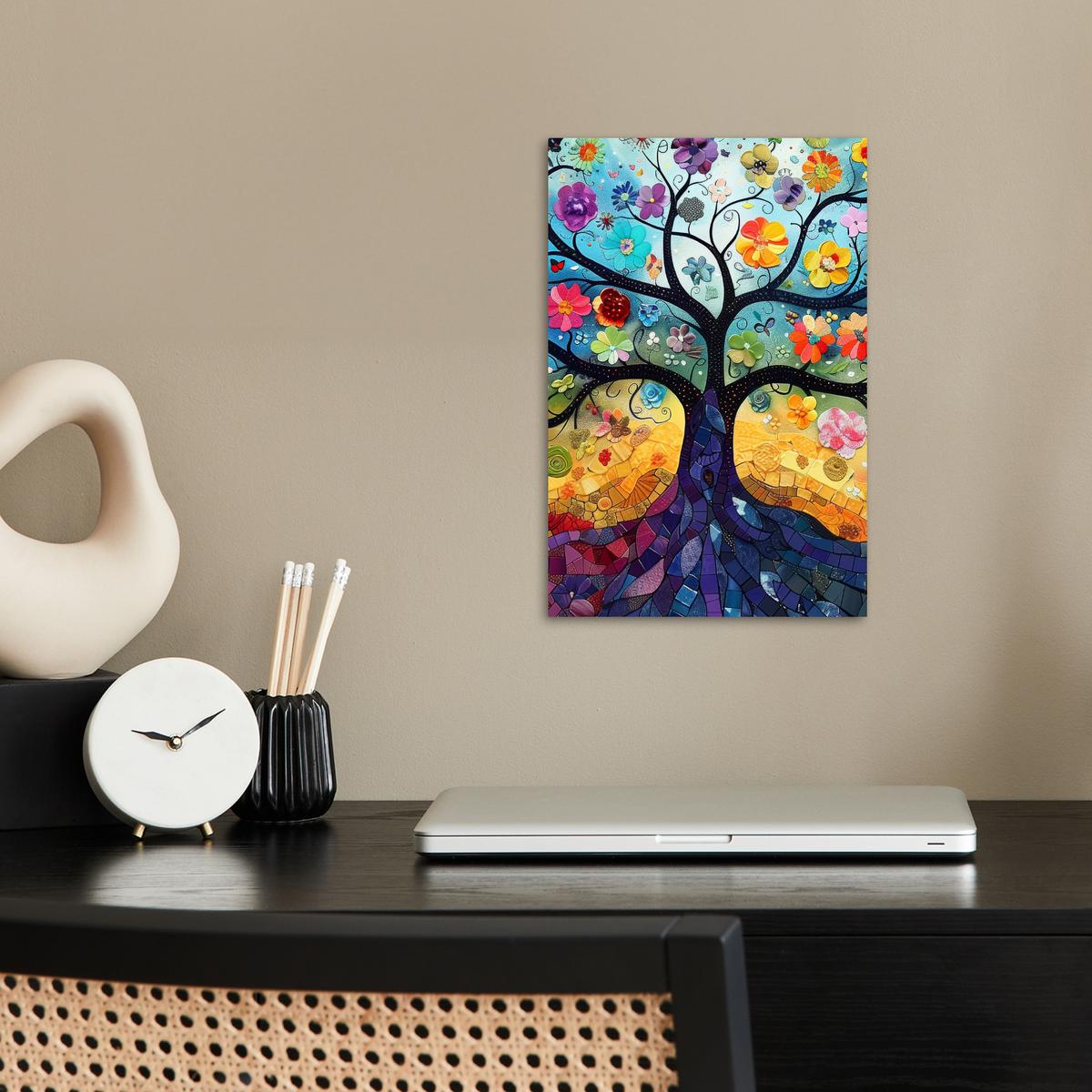 POSTER Kunst - Baum des Lebens - Blumen - Hippie Room Decor 20x30 cm - Dunkelblau, Papier (20/30/0.1cm) - MuchoWow