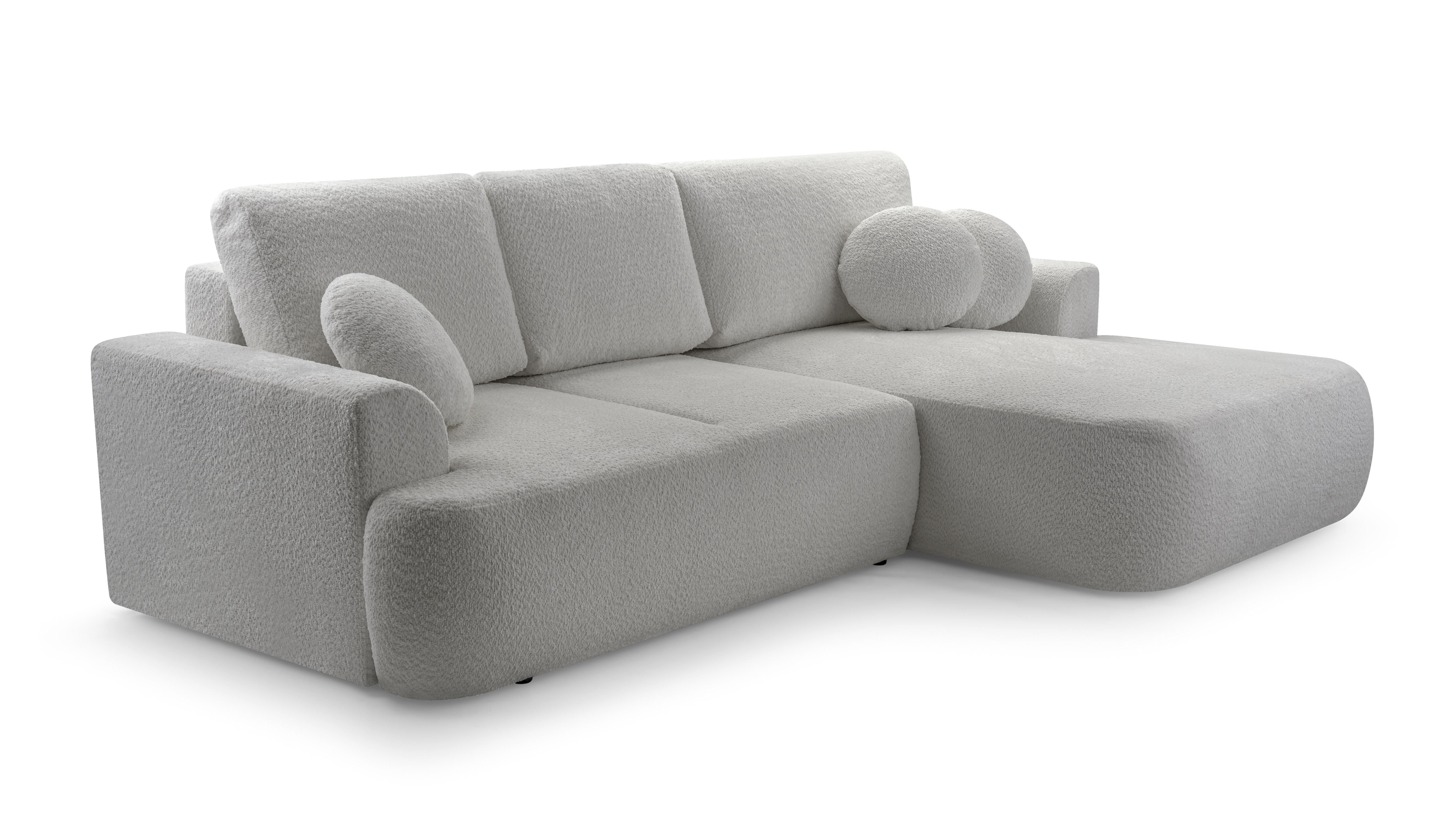 ECKSOFA FILO Grau Boucle-Stoff mit Schlaffunktion - Grau, Holz (260/168cm) - MASSENO