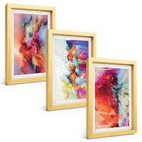 BILDER SET 3er Set - 20x30 cm Goldrahmen - Farbenfrohe Abstraktionen der Form - Goldfarben, Kunststoff (20/30cm) - TULUP