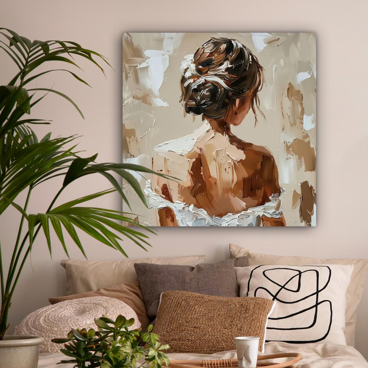LEINWANDBILD Frau - Farbe - Abstrakt - Beige - Modern Deko Groß 90x90 cm - Sandfarben, Textil (90/90cm) - MuchoWow