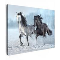LEINWANDBILD Pferde - Winter - Tiere - Natur - Schnee Wandbild 40x30 cm - Anthrazit, Textil (40/30cm) - MuchoWow