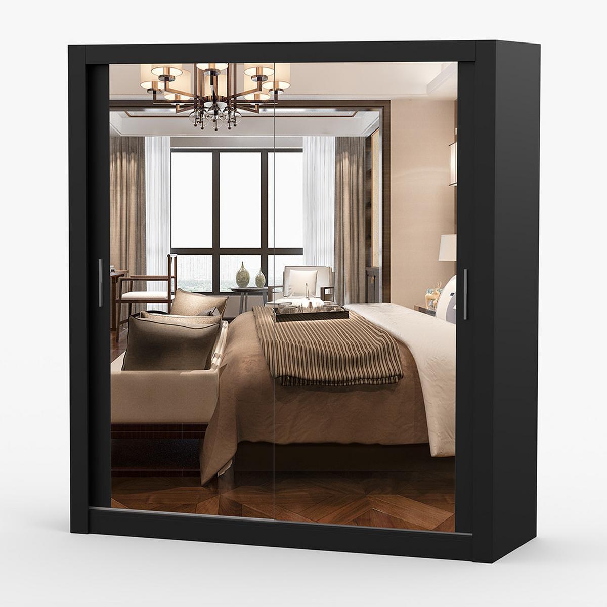 KLEIDERSCHRANK Milan 180 cm, 180/215/64, 2-türig, schwarz - Schwarz, Holzwerkstoff (180/215/64cm) - imoebel24