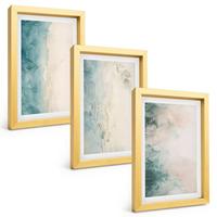 BILDER SET 3er Set - 20x30 cm Goldrahmen - Minimalismus auf Aquarellleinwand - Goldfarben, Kunststoff (20/30cm) - TULUP