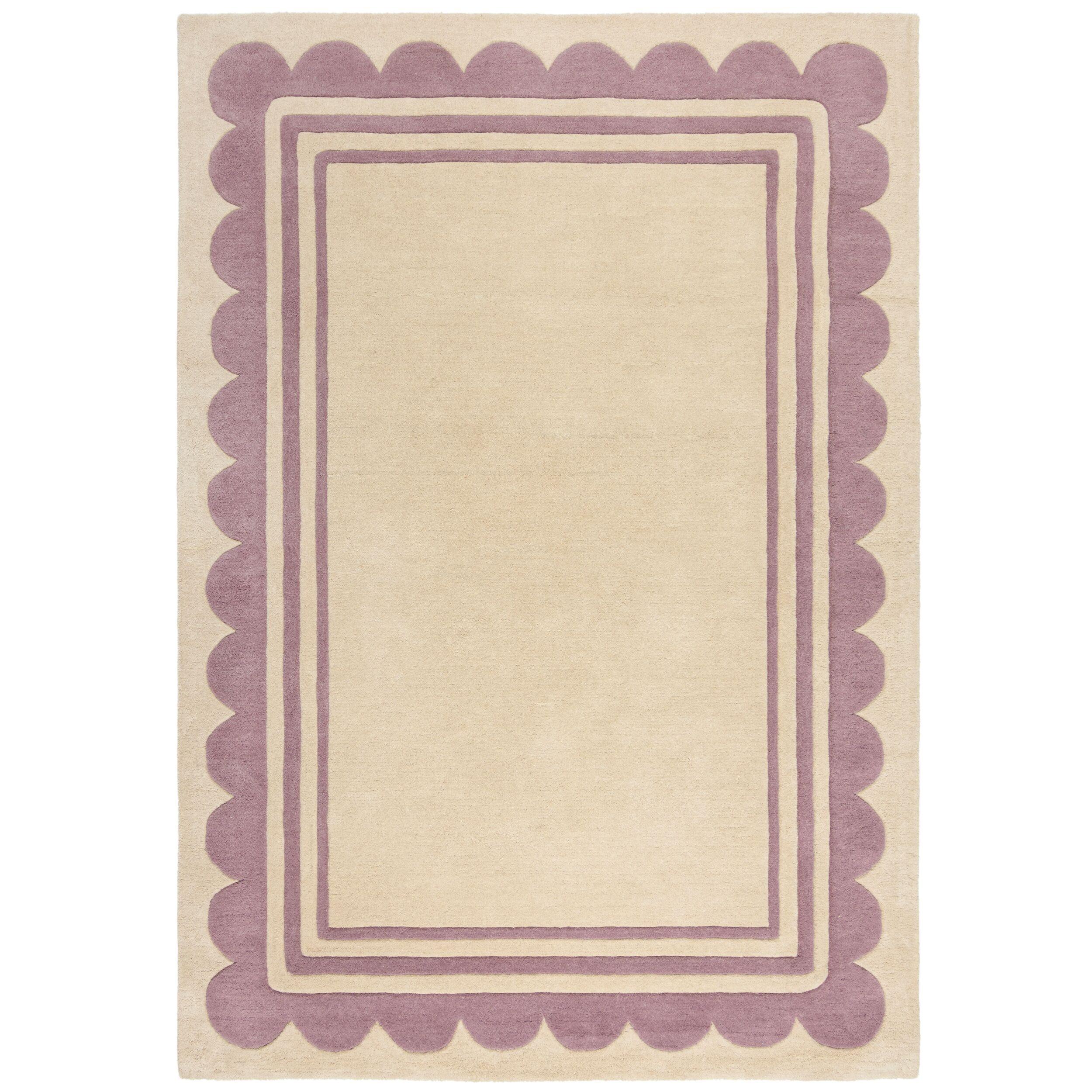 WOLLTEPPICH WENSUM, mit grafischem Muster mit Rahmen, Lila-Beige, 160 x 230 cm - Lila, Textil (230/160cm) - KADIMA DESIGN