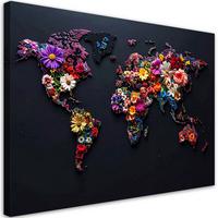 WANDBILD, Weltkarte bunte Blumen - Multicolor, Textil (100/70cm) - Feeby