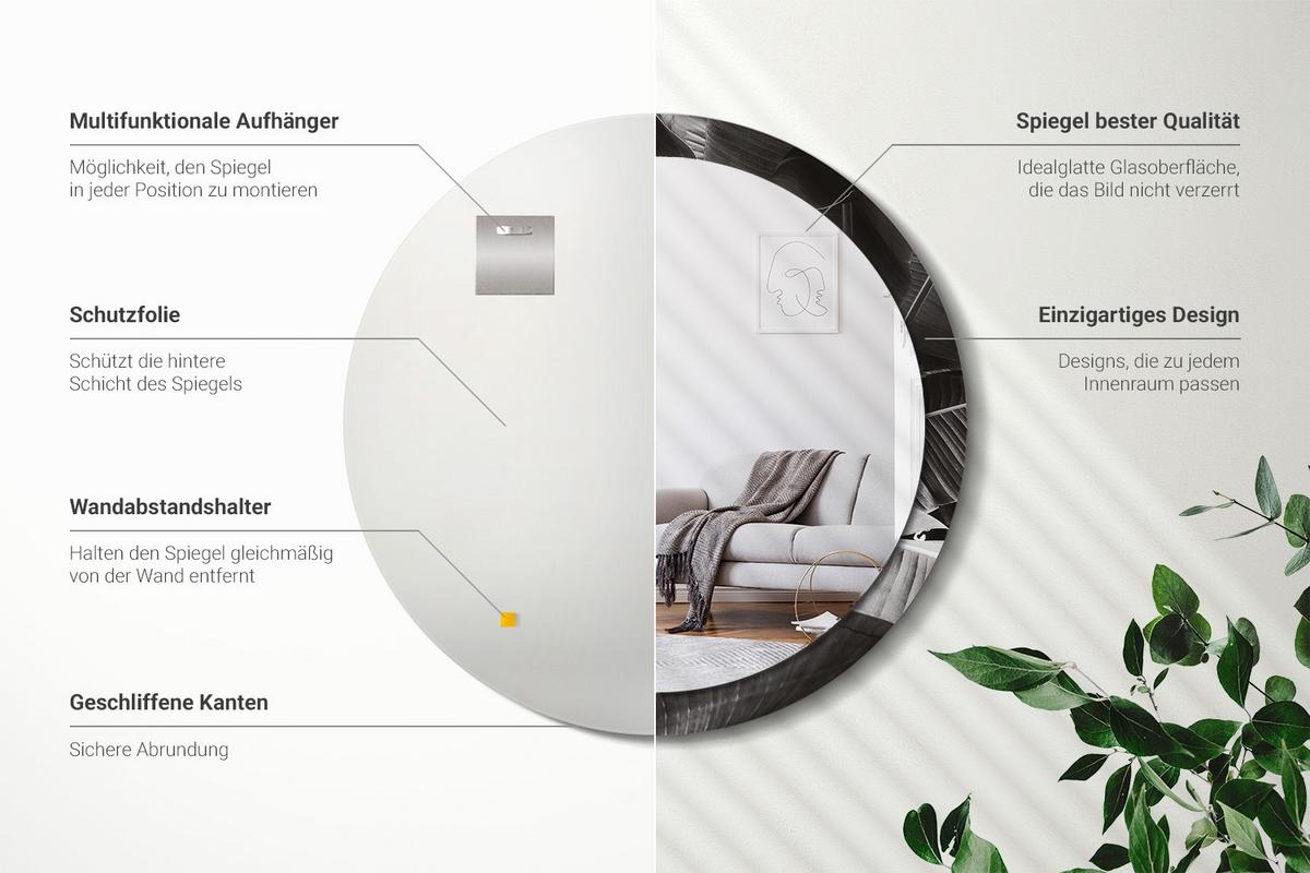SPIEGEL Rund Ø 100 cm mit Aufdruck - Grau, Glas (100/100/0.4cm) - Wallfluent