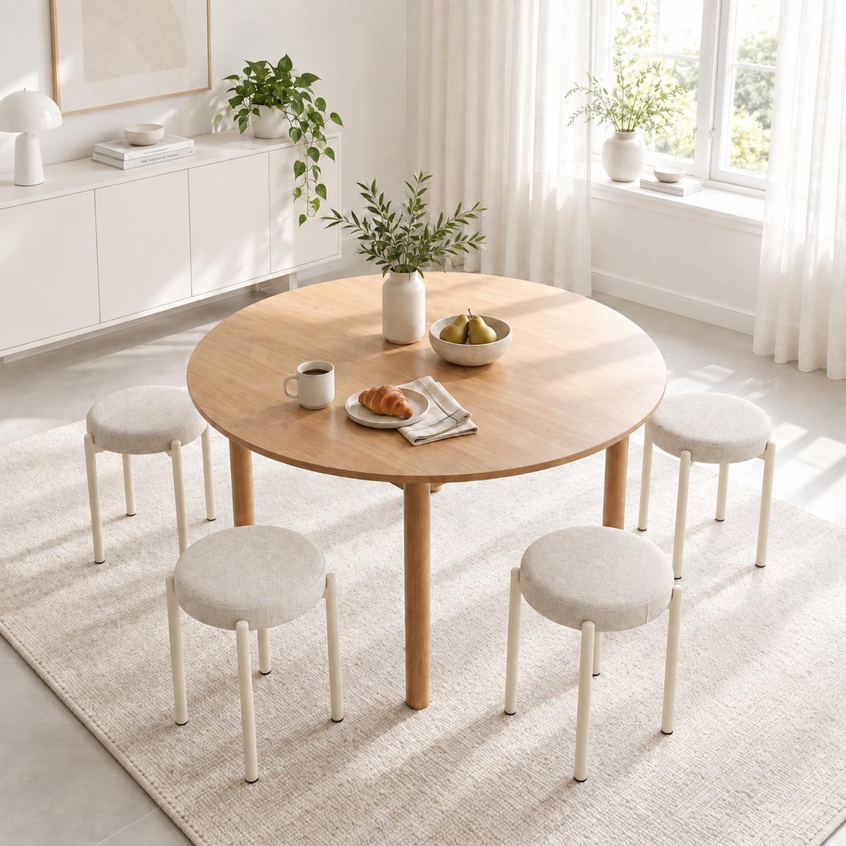 HOCKER 4er Set Polyester Cremeweiß - Dunkelgrün/Creme, Textil/Metall (45/47.5/45cm) - HOMCOM
