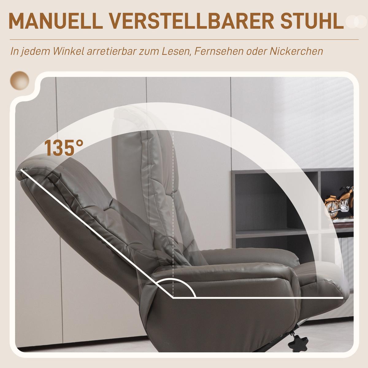 RELAXSESSEL mit Hocker, Fernsehsessel mit Liegefunktion, Wippfunktion, Schwarz - Schwarz, Leder/Holz (84/102/71cm) - HOMCOM