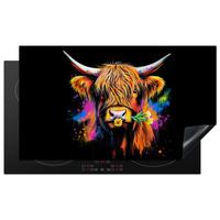 HERDABDECKPLATTE Schottischer Highlander - Graffiti - Bunt - Blume - Tiere Induktionsschutz 91.6x52.7 cm - Multicolor, Kunststoff (91.6/52.7/0.2cm) - MuchoWow