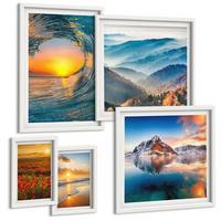 BILDER SET 5er Set - 50x50 cm & 20x30 cm & 40x60 cm Weißer Rahmen - Landschaften aus Bergen und Meeren im Westen - Weiß, Kunststoff (40/60cm) - TULUP